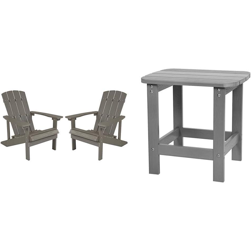 image:imageFlash Furniture Set of 2 Gray Poly Resin Adirondack Chairs amp Commercial Poly Resin Adirondack Side Table All Weather