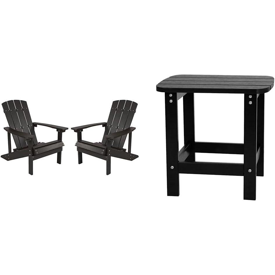 image:imageFlash Furniture Set of 2 Slate Gray Poly Resin Adirondack Chairs and Black Poly Resin Adirondack Side Table  All Weather IndoorOutdoor