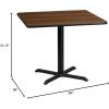 Flash Furniture 36” Square Mahogany Laminate Table Top with 30” x 30” Table Height Base(Walnut)