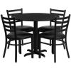 Flash Furniture Carlton 36” Round Mahogany Laminate Table Set with X-Base and 4 Ladder Back Metal Chairs – Burgundy Vinyl Seat(Black Top/Black Vinyl Seat)