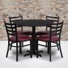 Flash Furniture Carlton 36” Round Mahogany Laminate Table Set with X-Base and 4 Ladder Back Metal Chairs – Burgundy Vinyl Seat(Black Top/Burgundy Vinyl Seat)