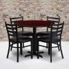Flash Furniture Carlton 36” Round Mahogany Laminate Table Set with X-Base and 4 Ladder Back Metal Chairs – Burgundy Vinyl Seat(Mahogany Top/Black Vinyl Seat)