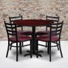 Flash Furniture Carlton 36” Round Mahogany Laminate Table Set with X-Base and 4 Ladder Back Metal Chairs – Burgundy Vinyl Seat(Mahogany Top/Burgundy Vinyl Seat)