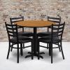 Flash Furniture Carlton 36” Round Mahogany Laminate Table Set with X-Base and 4 Ladder Back Metal Chairs – Burgundy Vinyl Seat(Natural Top/Black Vinyl Seat)