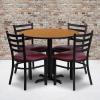 Flash Furniture Carlton 36” Round Mahogany Laminate Table Set with X-Base and 4 Ladder Back Metal Chairs – Burgundy Vinyl Seat(Natural Top/Burgundy Vinyl Seat)