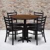 Flash Furniture Carlton 36” Round Mahogany Laminate Table Set with X-Base and 4 Ladder Back Metal Chairs – Burgundy Vinyl Seat(Walnut Top/Black Vinyl Seat)