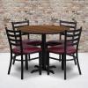 Flash Furniture Carlton 36” Round Mahogany Laminate Table Set with X-Base and 4 Ladder Back Metal Chairs – Burgundy Vinyl Seat(Walnut Top/Burgundy Vinyl Seat)
