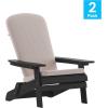 Flash Furniture Charlestown Folding Adirondack Chairs Poly Resin Frame-All-Weather Cushions-Indoor/Outdoor Use, Set of 2, White/Teal(Black/Cream)