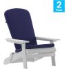 Flash Furniture Charlestown Folding Adirondack Chairs Poly Resin Frame-All-Weather Cushions-Indoor/Outdoor Use, Set of 2, White/Teal(White/Blue)