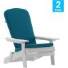 Flash Furniture Charlestown Folding Adirondack Chairs Poly Resin Frame-All-Weather Cushions-Indoor/Outdoor Use, Set of 2, White/Teal(White/Teal)
