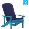 Flash Furniture Charlestown Set of 2 Adirondack Chairs with Cushions – Slate Gray Poly Resin Frame – Cream All-Weather Cushions – Indoor/Outdoor Use(Blue)