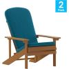 Flash Furniture Charlestown Set of 2 Adirondack Chairs with Cushions – Slate Gray Poly Resin Frame – Cream All-Weather Cushions – Indoor/Outdoor Use(Teak/Teal)