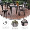Flash Furniture Declan Commercial Outdoor Dining Table, All Weather Poly Resin Top with Steel Base, 23.75″ Square, Brown/Silver(Black Top/Black Frame)