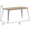 Flash Furniture Declan Commercial Outdoor Dining Table with Umbrella Hole, All Weather Poly Resin Top and Steel Base, 30″ x 60″, Brown/Silver(Brown Top/Silver Frame)