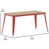 Flash Furniture Declan Commercial Outdoor Dining Table with Umbrella Hole, All Weather Poly Resin Top and Steel Base, 30″ x 60″, Brown/Silver(Brown/Red)