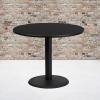 Flash Furniture Graniss 36” Round Walnut Laminate Table Top with 24” Round Table Height Base(Black)