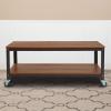 Flash Furniture Livingston Collection TV Stand in Brown Oak Wood Grain Finish with Metal Wheels