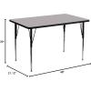 Flash Furniture Wren 30”W x 48”L Rectangular Red Thermal Laminate Activity Table – Standard Height Adjustable Legs(Grey)