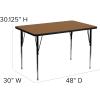 Flash Furniture Wren 30”W x 48”L Rectangular Red Thermal Laminate Activity Table – Standard Height Adjustable Legs(Oak)