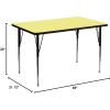 Flash Furniture Wren 30”W x 48”L Rectangular Red Thermal Laminate Activity Table – Standard Height Adjustable Legs(Yellow)