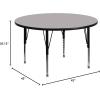Flash Furniture Wren 42” Round Grey Thermal Laminate Activity Table – Height Adjustable Short Legs(Grey)