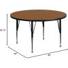 Flash Furniture Wren 42” Round Grey Thermal Laminate Activity Table – Height Adjustable Short Legs(Oak)