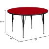 Flash Furniture Wren 42” Round Grey Thermal Laminate Activity Table – Height Adjustable Short Legs(Red)