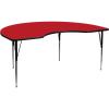 Flash Furniture 48”W x 96”L Kidney Oak HP Laminate Activity Table – Standard Height Adjustable Legs(Red)