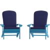 Flash Furniture Charlestown Set of 2 Adirondack Chairs with Cushions – Slate Gray Poly Resin Frame – Cream All-Weather Cushions – Indoor/Outdoor Use(Blue)
