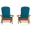 Flash Furniture Charlestown Set of 2 Adirondack Chairs with Cushions – Slate Gray Poly Resin Frame – Cream All-Weather Cushions – Indoor/Outdoor Use(Teak/Teal)
