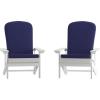Flash Furniture Charlestown Set of 2 Adirondack Chairs with Cushions – Slate Gray Poly Resin Frame – Cream All-Weather Cushions – Indoor/Outdoor Use(White/Blue)