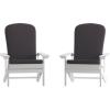 Flash Furniture Charlestown Set of 2 Adirondack Chairs with Cushions – Slate Gray Poly Resin Frame – Cream All-Weather Cushions – Indoor/Outdoor Use(White/Gray)