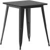 Flash Furniture Declan Commercial Outdoor Dining Table, All Weather Poly Resin Top with Steel Base, 23.75″ Square, Brown/Silver(Black Top/Black Frame)