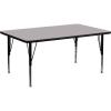 Flash Furniture Wren 30″W x 72″L Rectangular Oak Thermal Laminate Activity Table – Height Adjustable Short Legs(Grey)