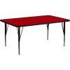 Flash Furniture Wren 30″W x 72″L Rectangular Oak Thermal Laminate Activity Table – Height Adjustable Short Legs(Red)