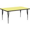 Flash Furniture Wren 30″W x 72″L Rectangular Oak Thermal Laminate Activity Table – Height Adjustable Short Legs(Yellow)
