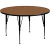 Flash Furniture Wren 42” Round Grey Thermal Laminate Activity Table – Height Adjustable Short Legs(Oak)