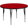Flash Furniture Wren 42” Round Grey Thermal Laminate Activity Table – Height Adjustable Short Legs(Red)