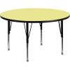 Flash Furniture Wren 42” Round Grey Thermal Laminate Activity Table – Height Adjustable Short Legs(Yellow)