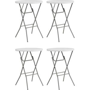 Flash Furniture 32″ Round Granite White Plastic Bar Height Folding Table (4 Pack)