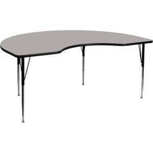 Flash Furniture 48”W x 96”L Kidney Oak HP Laminate Activity Table – Standard Height Adjustable Legs(Grey)