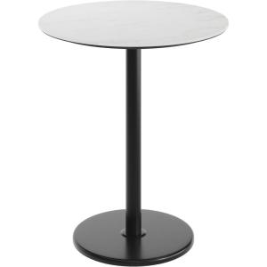 Flash Furniture Acadia 36″ Round Indoor Gray Faux Concrete Tabletop with 24″ Round Black Bar Height Base, Seamless TopGuard HPL Top and Edge(White Faux Marble/Black Base)