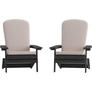 Flash Furniture Charlestown Folding Adirondack Chairs Poly Resin Frame-All-Weather Cushions-Indoor/Outdoor Use, Set of 2, White/Teal(Black/Cream)