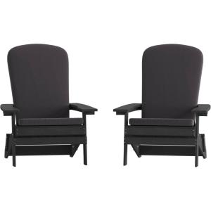 Flash Furniture Charlestown Folding Adirondack Chairs Poly Resin Frame-All-Weather Cushions-Indoor/Outdoor Use, Set of 2, White/Teal(Black/Gray)