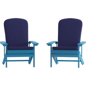 Flash Furniture Charlestown Set of 2 Adirondack Chairs with Cushions – Slate Gray Poly Resin Frame – Cream All-Weather Cushions – Indoor/Outdoor Use(Blue)