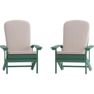 Flash Furniture Charlestown Set of 2 Adirondack Chairs with Cushions – Slate Gray Poly Resin Frame – Cream All-Weather Cushions – Indoor/Outdoor Use(Green/Cream)
