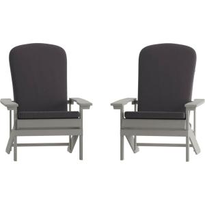 Flash Furniture Charlestown Set of 2 Adirondack Chairs with Cushions – Slate Gray Poly Resin Frame – Cream All-Weather Cushions – Indoor/Outdoor Use(Grey)