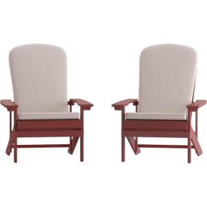 Flash Furniture Charlestown Set of 2 Adirondack Chairs with Cushions – Slate Gray Poly Resin Frame – Cream All-Weather Cushions – Indoor/Outdoor Use(Red/Cream)