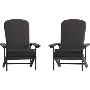 Flash Furniture Charlestown Set of 2 Adirondack Chairs with Cushions – Slate Gray Poly Resin Frame – Cream All-Weather Cushions – Indoor/Outdoor Use(Slate Gray/Gray)