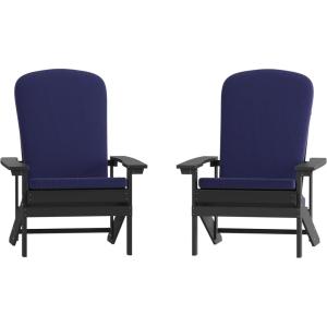 Flash Furniture Charlestown Set of 2 Adirondack Chairs with Cushions – Slate Gray Poly Resin Frame – Cream All-Weather Cushions – Indoor/Outdoor Use(Slate Gray/Blue)